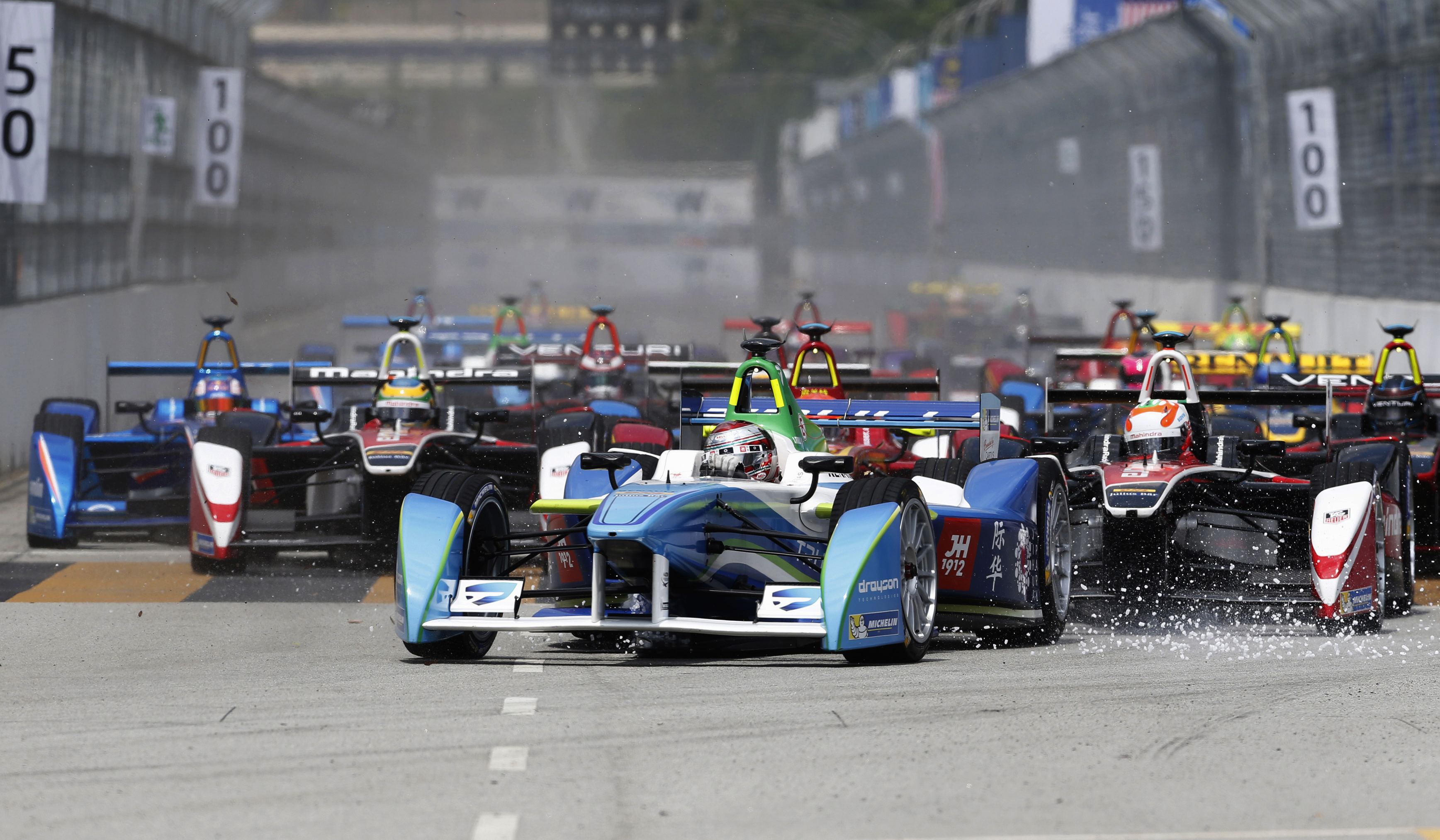 Drivers leave the starting grid during the Formula E Championship race in Putrajaya